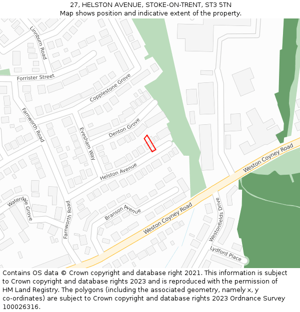 27, HELSTON AVENUE, STOKE-ON-TRENT, ST3 5TN: Location map and indicative extent of plot