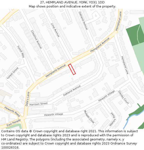 27, HEMPLAND AVENUE, YORK, YO31 1DD: Location map and indicative extent of plot