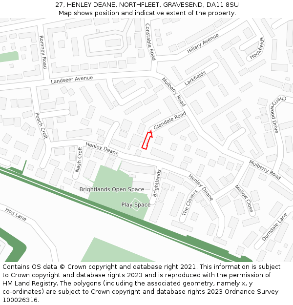 27, HENLEY DEANE, NORTHFLEET, GRAVESEND, DA11 8SU: Location map and indicative extent of plot