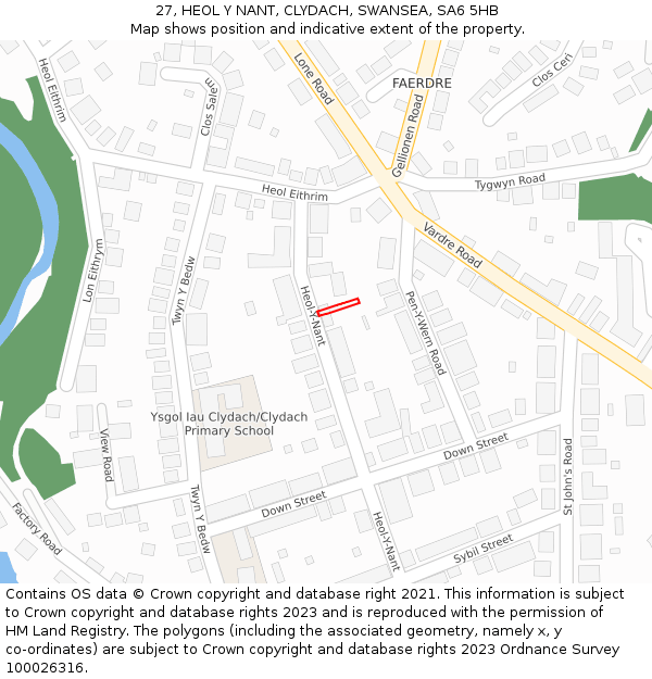 27, HEOL Y NANT, CLYDACH, SWANSEA, SA6 5HB: Location map and indicative extent of plot
