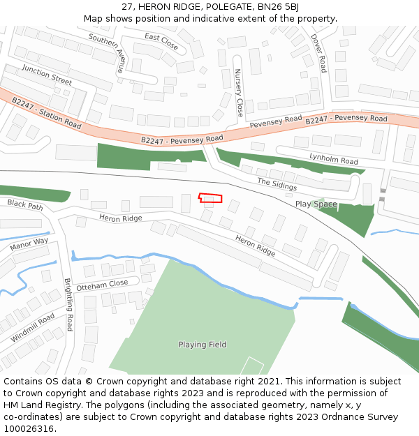 27, HERON RIDGE, POLEGATE, BN26 5BJ: Location map and indicative extent of plot