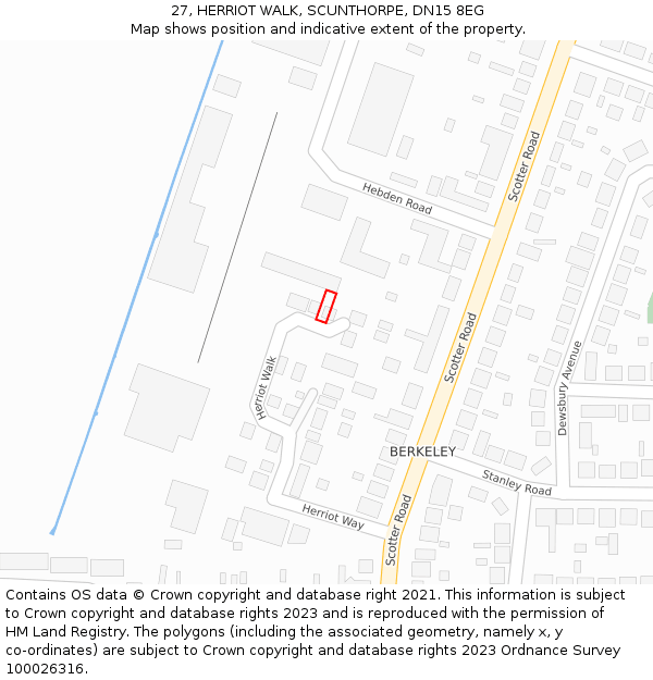 27, HERRIOT WALK, SCUNTHORPE, DN15 8EG: Location map and indicative extent of plot