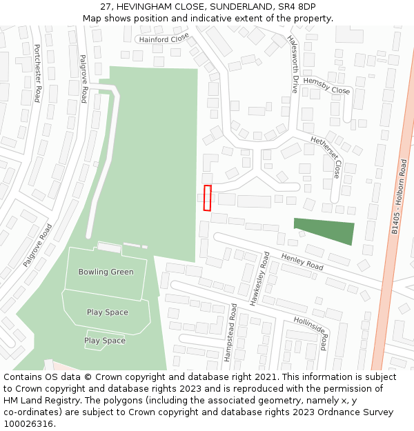 27, HEVINGHAM CLOSE, SUNDERLAND, SR4 8DP: Location map and indicative extent of plot