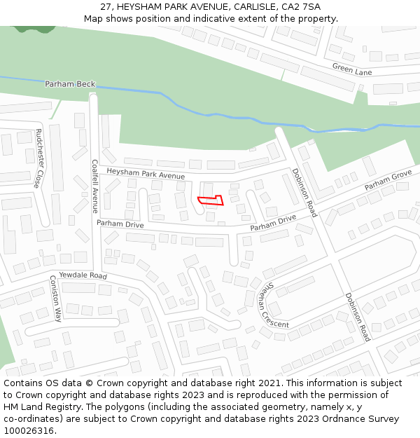 27, HEYSHAM PARK AVENUE, CARLISLE, CA2 7SA: Location map and indicative extent of plot