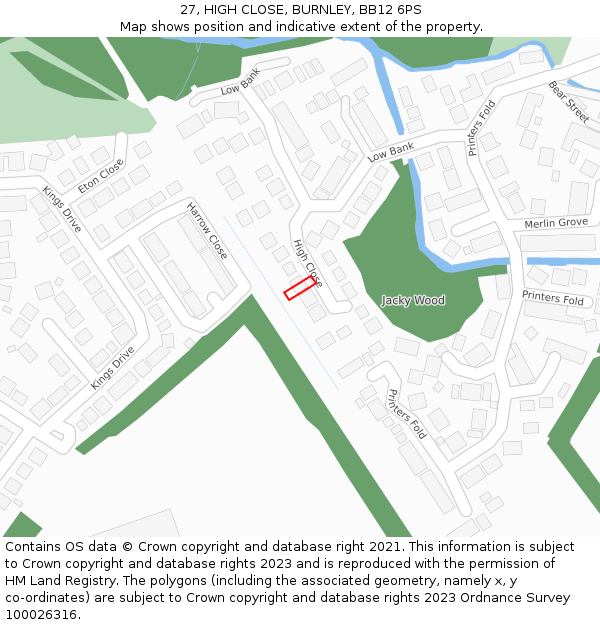 27, HIGH CLOSE, BURNLEY, BB12 6PS: Location map and indicative extent of plot