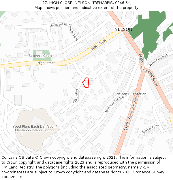 27, HIGH CLOSE, NELSON, TREHARRIS, CF46 6HJ: Location map and indicative extent of plot