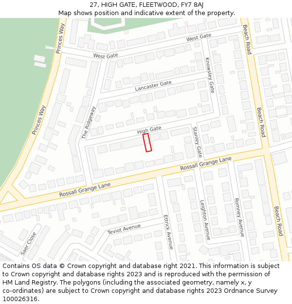 27, HIGH GATE, FLEETWOOD, FY7 8AJ: Location map and indicative extent of plot