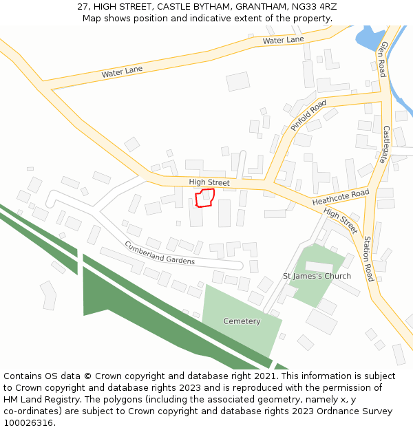 27, HIGH STREET, CASTLE BYTHAM, GRANTHAM, NG33 4RZ: Location map and indicative extent of plot