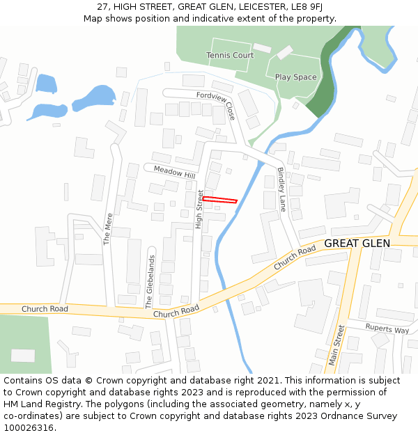 27, HIGH STREET, GREAT GLEN, LEICESTER, LE8 9FJ: Location map and indicative extent of plot