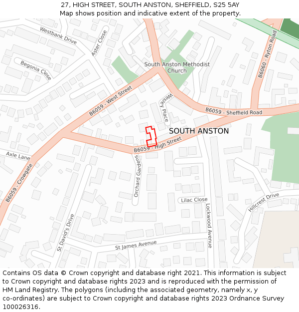 27, HIGH STREET, SOUTH ANSTON, SHEFFIELD, S25 5AY: Location map and indicative extent of plot