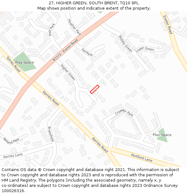 27, HIGHER GREEN, SOUTH BRENT, TQ10 9PL: Location map and indicative extent of plot