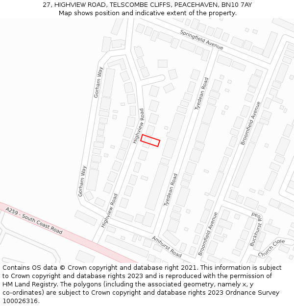 27, HIGHVIEW ROAD, TELSCOMBE CLIFFS, PEACEHAVEN, BN10 7AY: Location map and indicative extent of plot