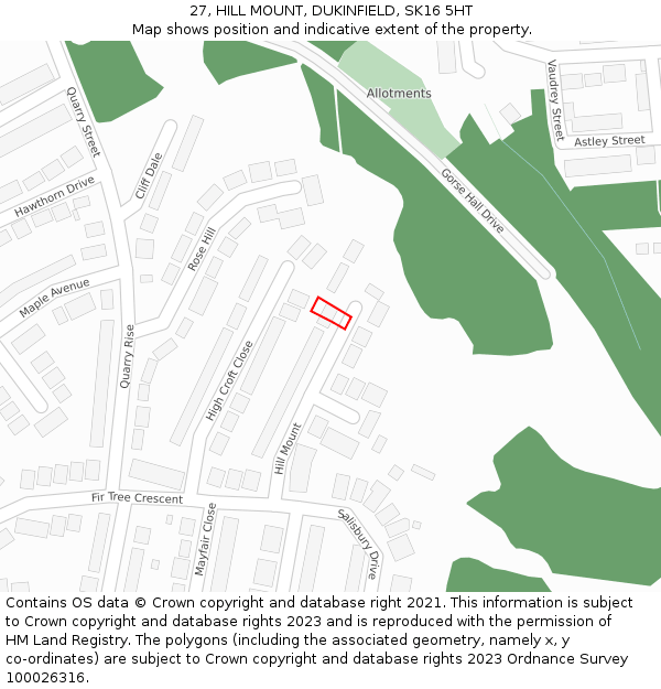 27, HILL MOUNT, DUKINFIELD, SK16 5HT: Location map and indicative extent of plot
