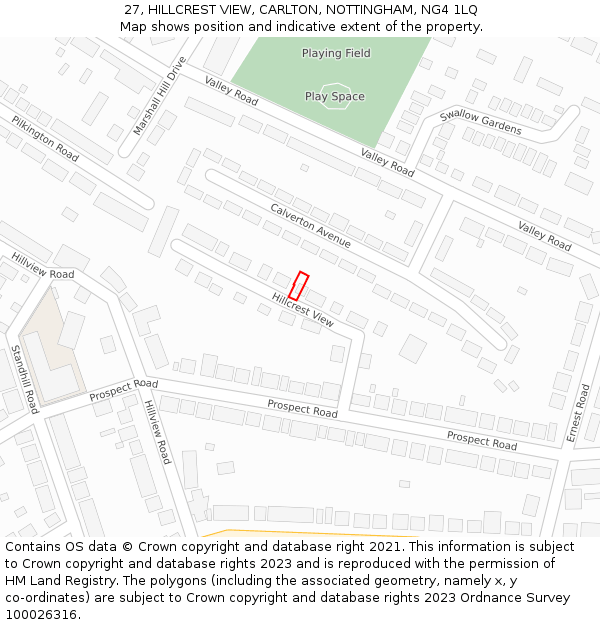 27, HILLCREST VIEW, CARLTON, NOTTINGHAM, NG4 1LQ: Location map and indicative extent of plot