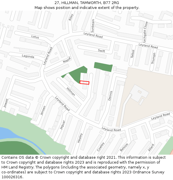 27, HILLMAN, TAMWORTH, B77 2RG: Location map and indicative extent of plot