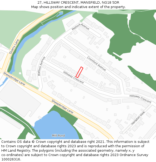 27, HILLSWAY CRESCENT, MANSFIELD, NG18 5DR: Location map and indicative extent of plot