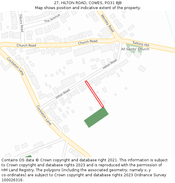 27, HILTON ROAD, COWES, PO31 8JB: Location map and indicative extent of plot