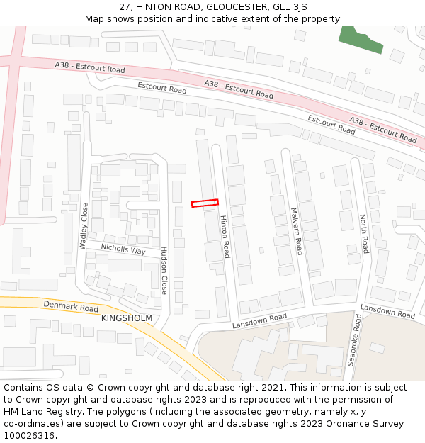 27, HINTON ROAD, GLOUCESTER, GL1 3JS: Location map and indicative extent of plot