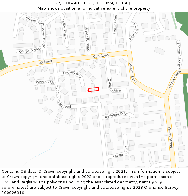 27, HOGARTH RISE, OLDHAM, OL1 4QD: Location map and indicative extent of plot