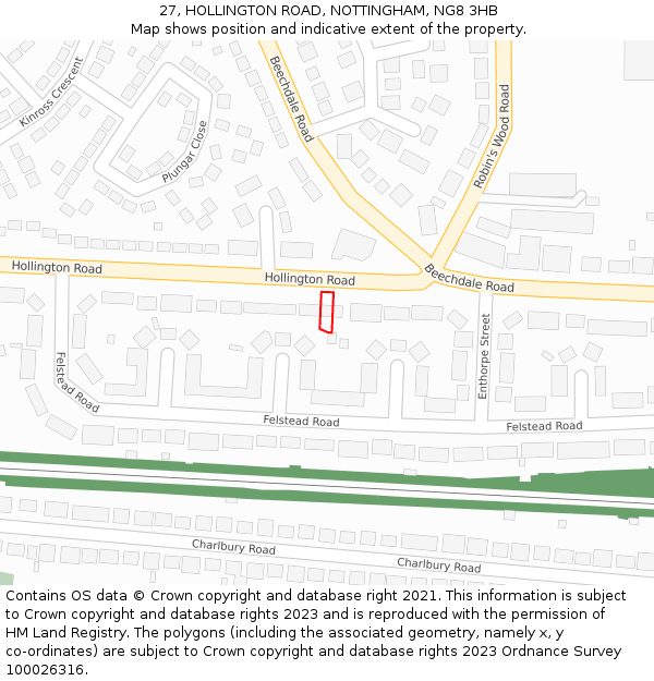 27, HOLLINGTON ROAD, NOTTINGHAM, NG8 3HB: Location map and indicative extent of plot