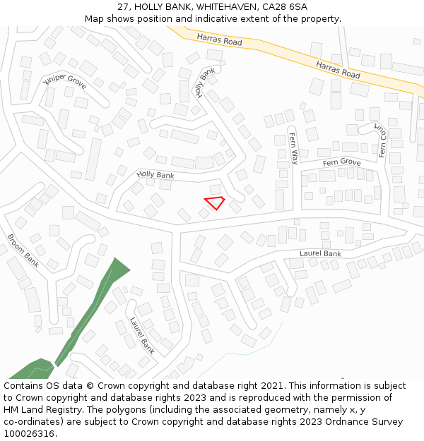 27, HOLLY BANK, WHITEHAVEN, CA28 6SA: Location map and indicative extent of plot