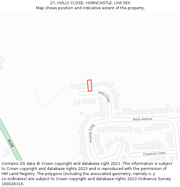 27, HOLLY CLOSE, HORNCASTLE, LN9 5EX: Location map and indicative extent of plot