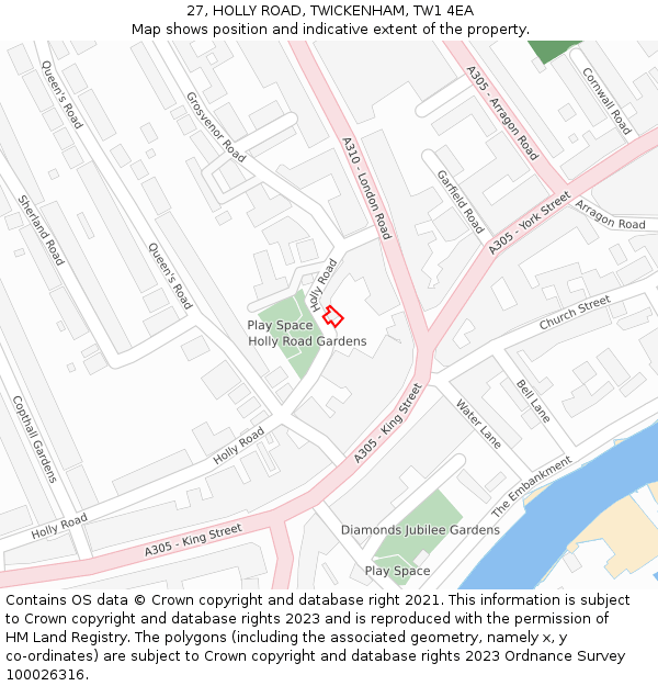 27, HOLLY ROAD, TWICKENHAM, TW1 4EA: Location map and indicative extent of plot