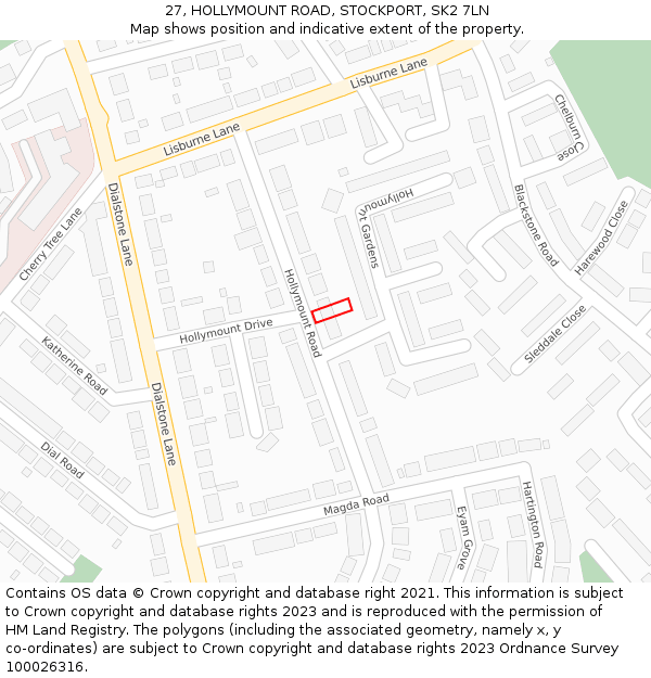 27, HOLLYMOUNT ROAD, STOCKPORT, SK2 7LN: Location map and indicative extent of plot