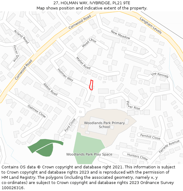 27, HOLMAN WAY, IVYBRIDGE, PL21 9TE: Location map and indicative extent of plot