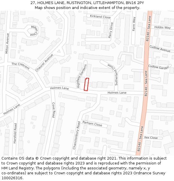 27, HOLMES LANE, RUSTINGTON, LITTLEHAMPTON, BN16 2PY: Location map and indicative extent of plot