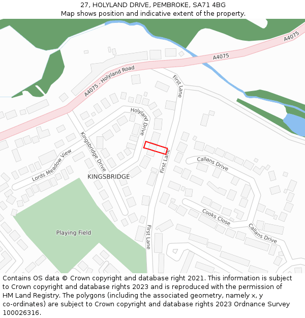 27, HOLYLAND DRIVE, PEMBROKE, SA71 4BG: Location map and indicative extent of plot