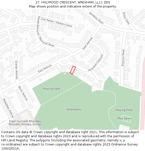 27, HOLYROOD CRESCENT, WREXHAM, LL11 2EN: Location map and indicative extent of plot