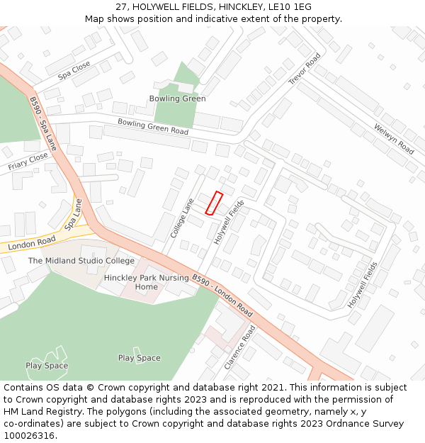 27, HOLYWELL FIELDS, HINCKLEY, LE10 1EG: Location map and indicative extent of plot