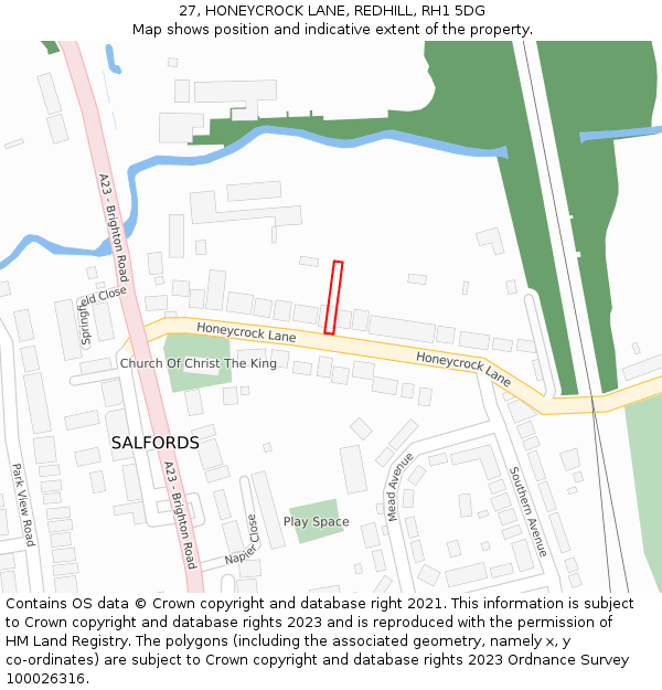 27, HONEYCROCK LANE, REDHILL, RH1 5DG: Location map and indicative extent of plot