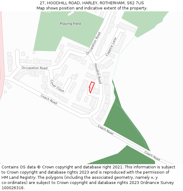 27, HOODHILL ROAD, HARLEY, ROTHERHAM, S62 7US: Location map and indicative extent of plot