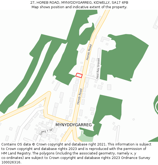 27, HOREB ROAD, MYNYDDYGARREG, KIDWELLY, SA17 4PB: Location map and indicative extent of plot