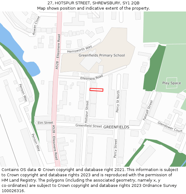 27, HOTSPUR STREET, SHREWSBURY, SY1 2QB: Location map and indicative extent of plot