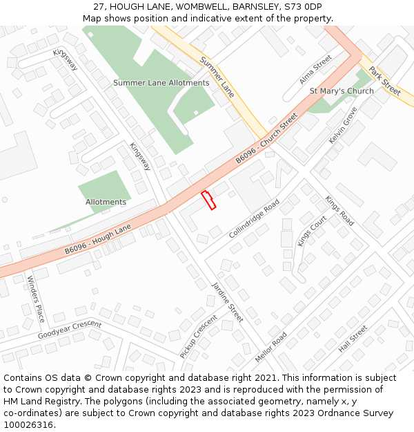 27, HOUGH LANE, WOMBWELL, BARNSLEY, S73 0DP: Location map and indicative extent of plot