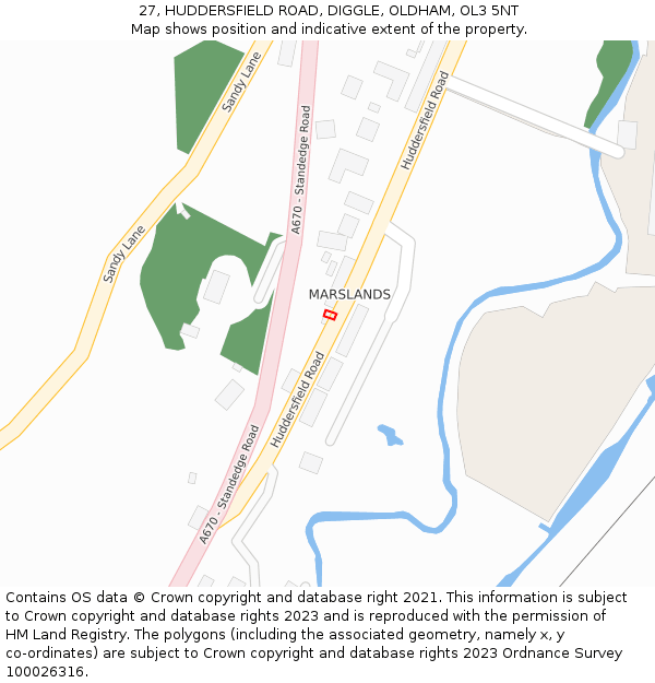 27, HUDDERSFIELD ROAD, DIGGLE, OLDHAM, OL3 5NT: Location map and indicative extent of plot