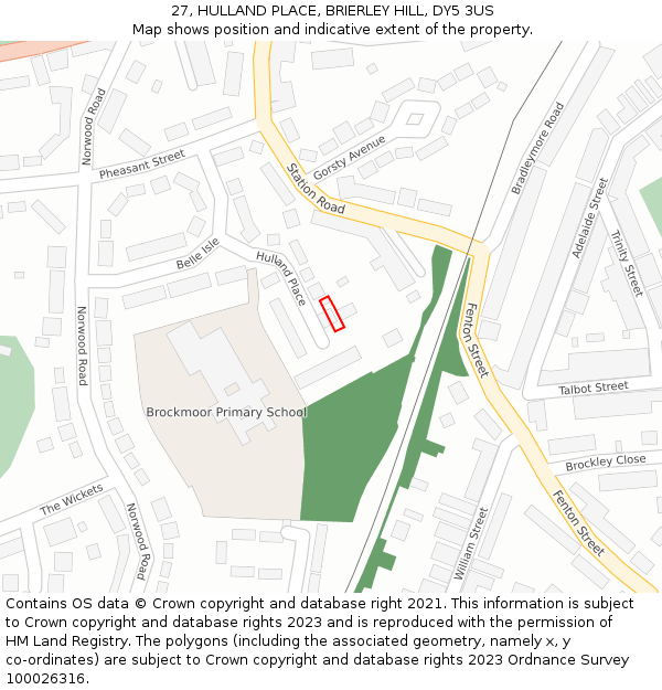 27, HULLAND PLACE, BRIERLEY HILL, DY5 3US: Location map and indicative extent of plot