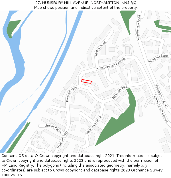 27, HUNSBURY HILL AVENUE, NORTHAMPTON, NN4 8JQ: Location map and indicative extent of plot