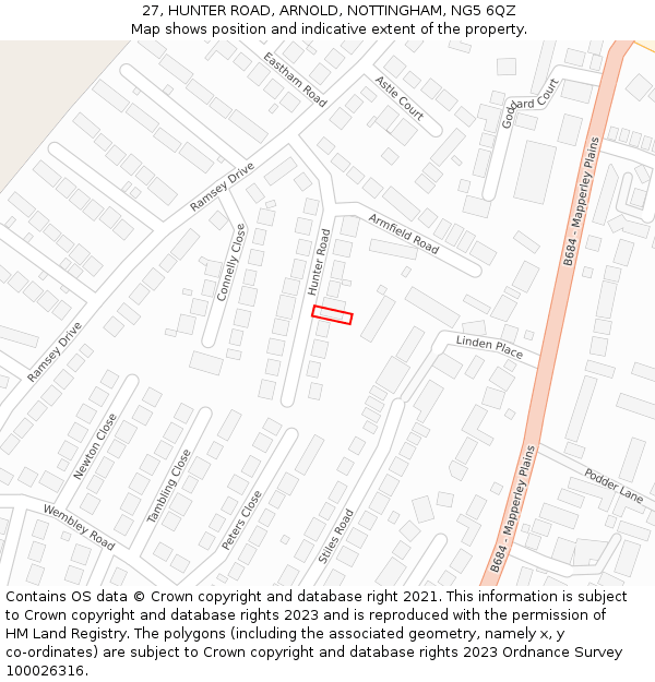 27, HUNTER ROAD, ARNOLD, NOTTINGHAM, NG5 6QZ: Location map and indicative extent of plot