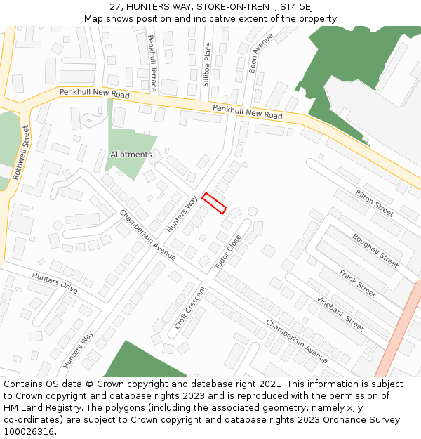 27, HUNTERS WAY, STOKE-ON-TRENT, ST4 5EJ: Location map and indicative extent of plot