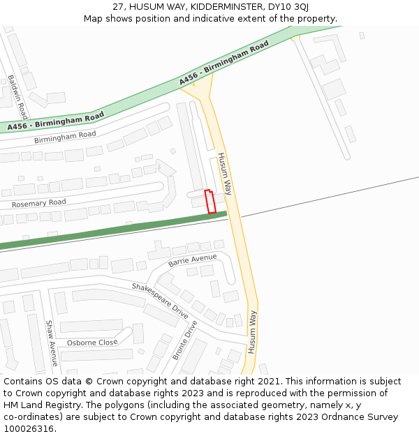 27, HUSUM WAY, KIDDERMINSTER, DY10 3QJ: Location map and indicative extent of plot