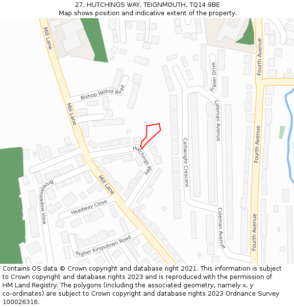 27, HUTCHINGS WAY, TEIGNMOUTH, TQ14 9BE: Location map and indicative extent of plot
