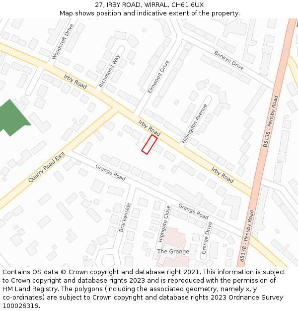 27, IRBY ROAD, WIRRAL, CH61 6UX: Location map and indicative extent of plot