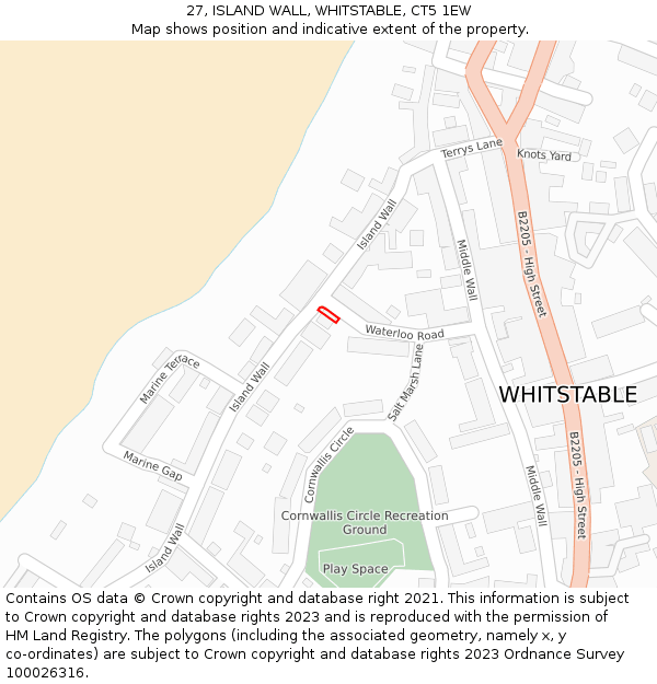 27, ISLAND WALL, WHITSTABLE, CT5 1EW: Location map and indicative extent of plot