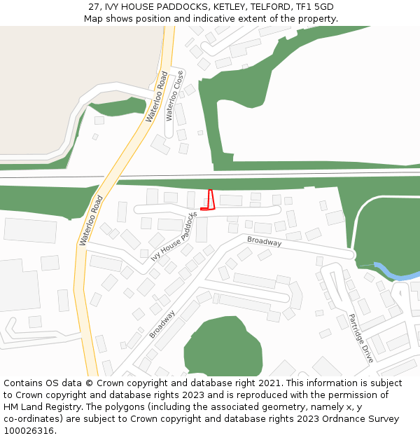 27, IVY HOUSE PADDOCKS, KETLEY, TELFORD, TF1 5GD: Location map and indicative extent of plot