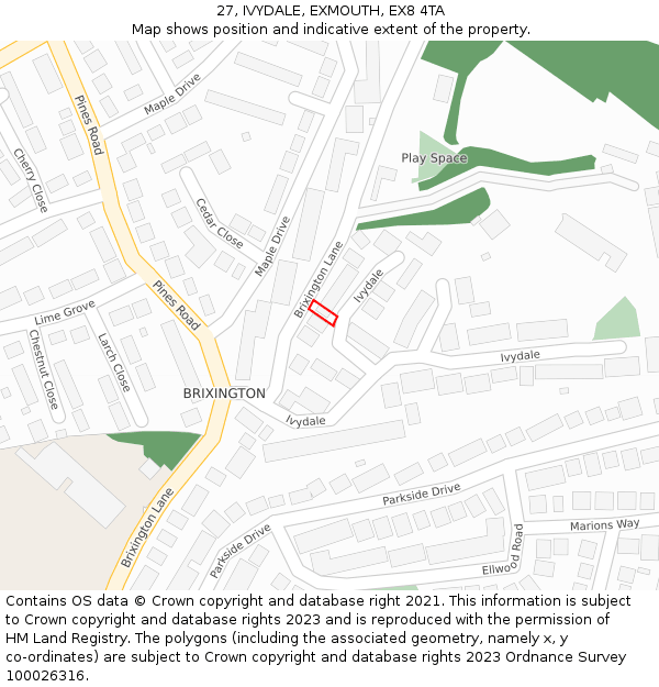 27, IVYDALE, EXMOUTH, EX8 4TA: Location map and indicative extent of plot