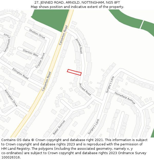 27, JENNED ROAD, ARNOLD, NOTTINGHAM, NG5 8FT: Location map and indicative extent of plot